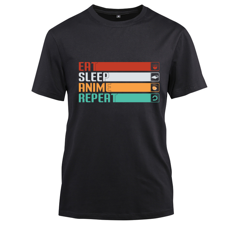 Eat Sleep Anime Repeat Anime Cotton Black Short Sleeve T-Shirt
