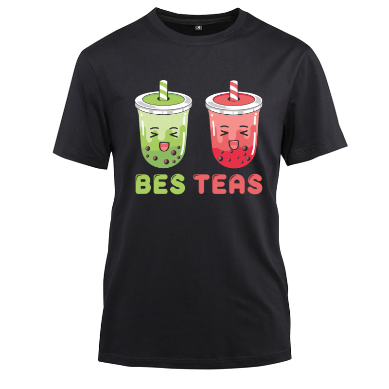 Bes Teas Besties Cute Boba Best Friends Cotton Black Short Sleeve T-Shirt