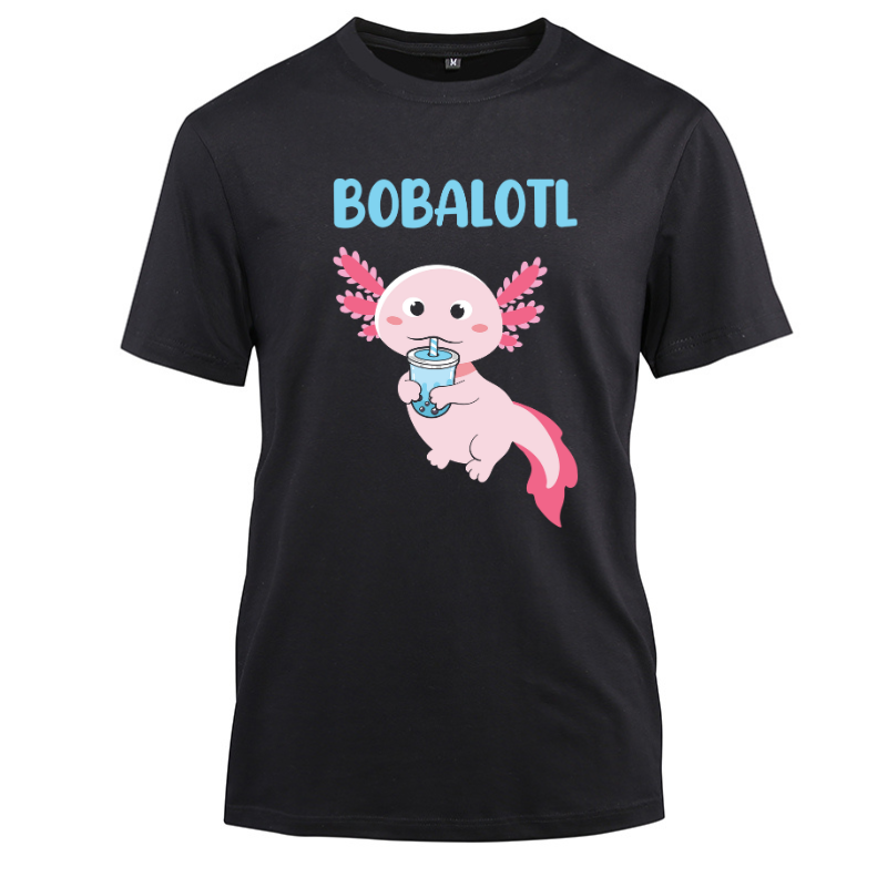 Bobalotl Axolotl Boba Tea Kawaii Cotton Black Short Sleeve T-Shirt