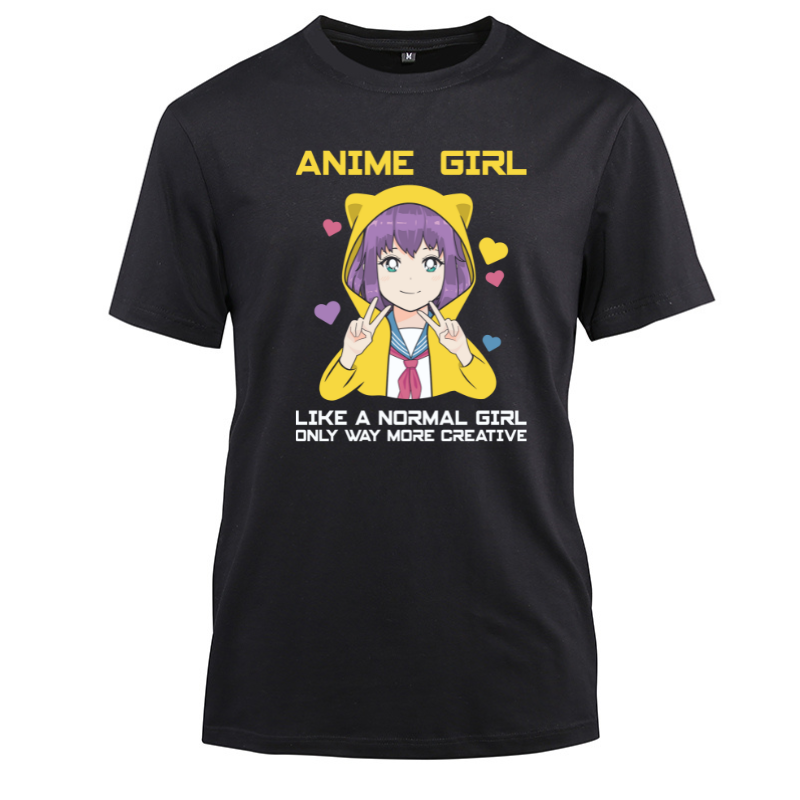 Anime Girl Manga Japanese Girls Teens Cotton Black Short Sleeve T-Shirt