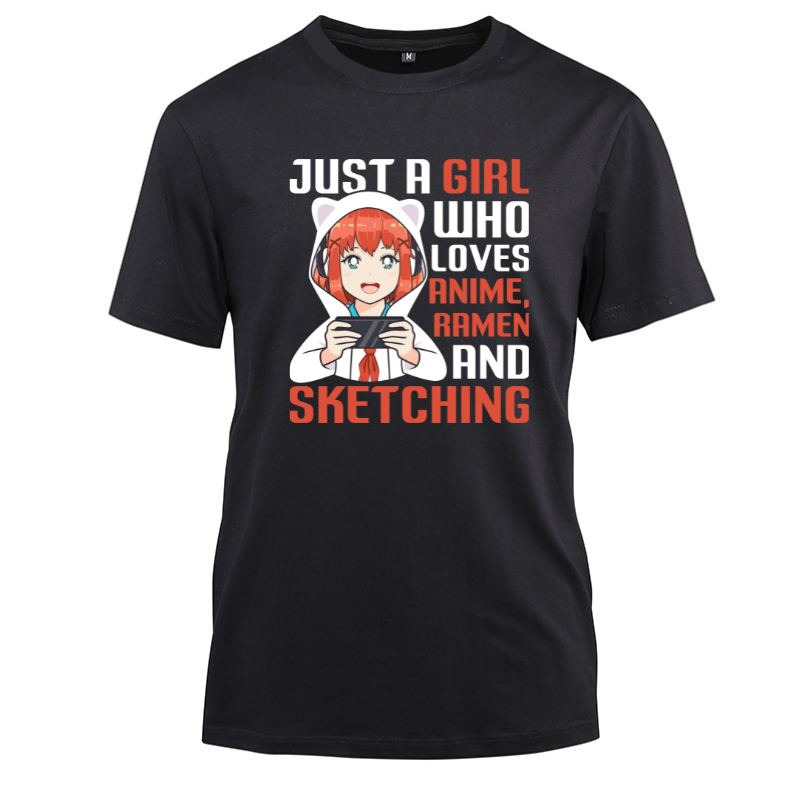 Just A Girl Who Loves Japan Anime Cotton Black Short Sleeve T-Shirt