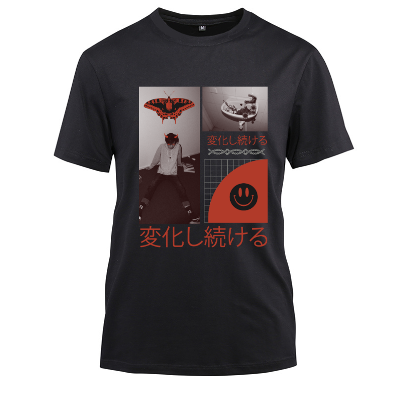 Anime Japanese Streetwear keep changing Cotton Black Short Sleeve T-Shirt