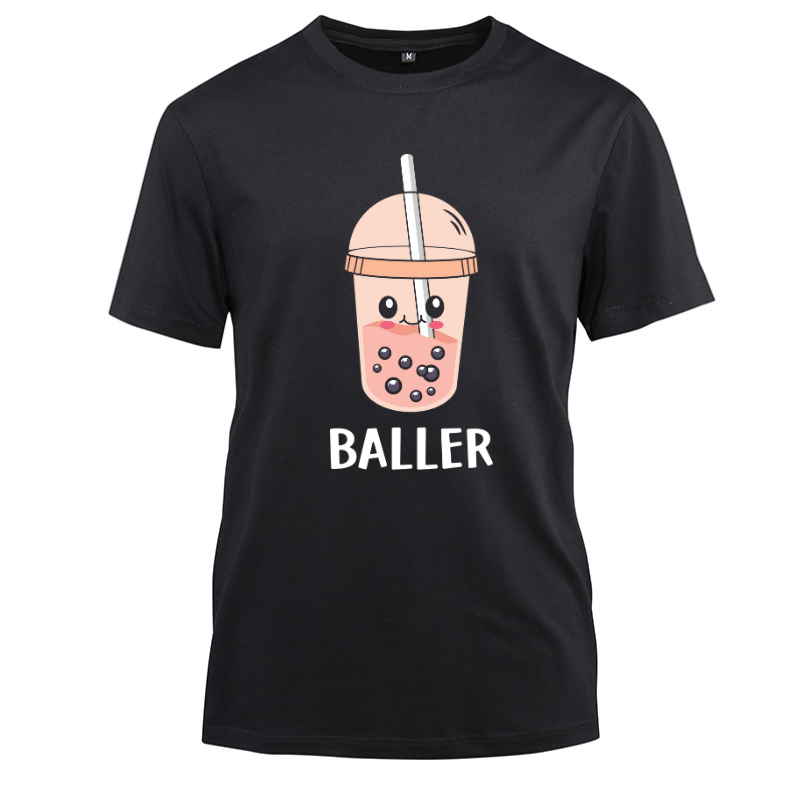 Boba Baller Bubble Tea Pearl Milk Tea Cotton Black Short Sleeve T-Shirt