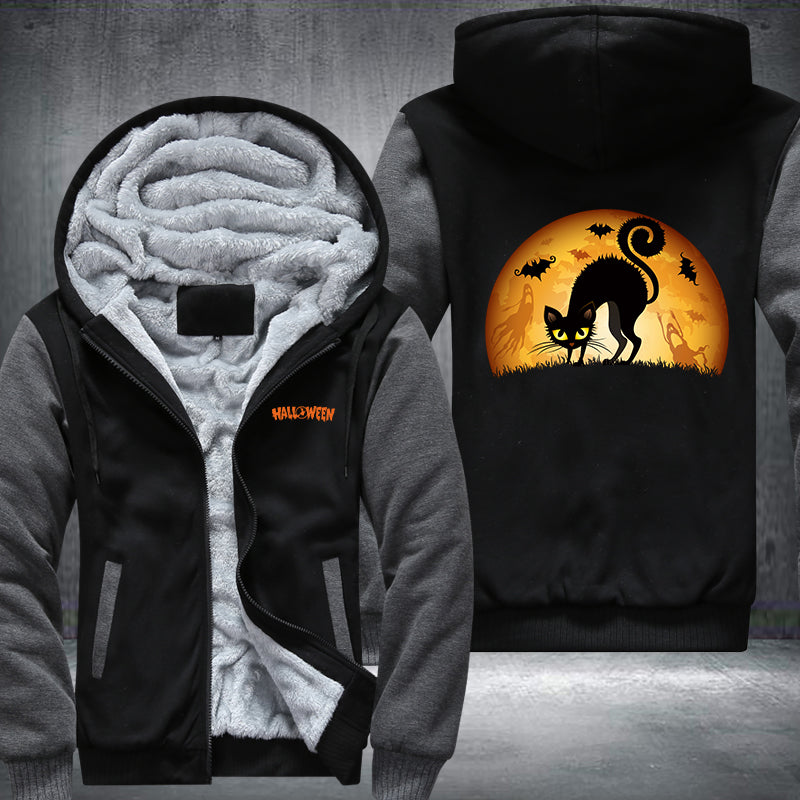 Halloween Black Cat Fleece Hoodies Jacket