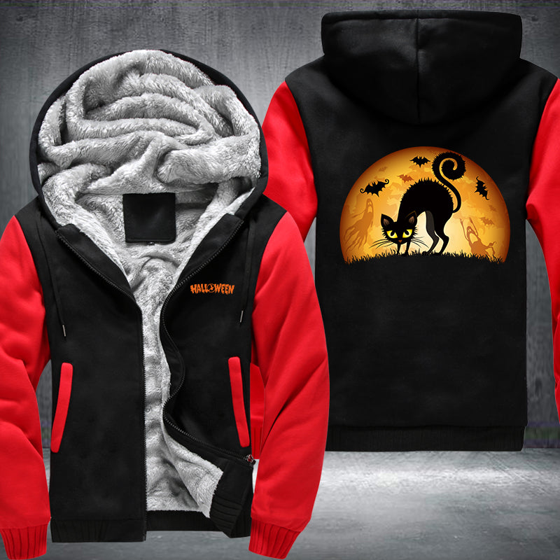 Halloween Black Cat Fleece Hoodies Jacket