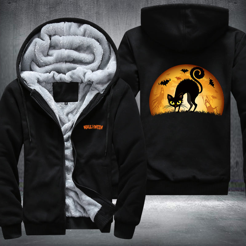 Halloween Black Cat Fleece Hoodies Jacket