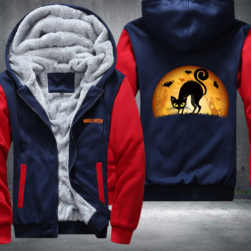 Halloween Black Cat Fleece Hoodies Jacket