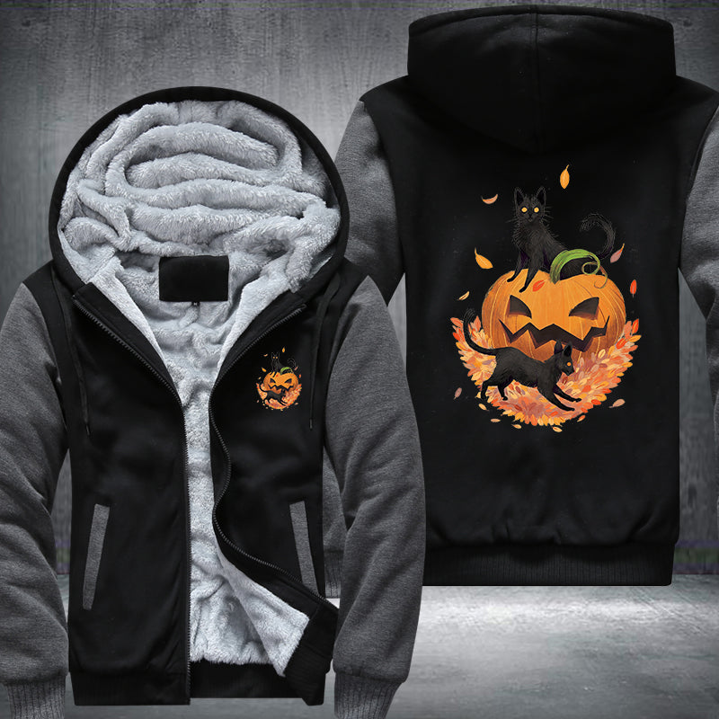 Halloween Black Cat and Pumpkin Fleece Hoodies Jacket