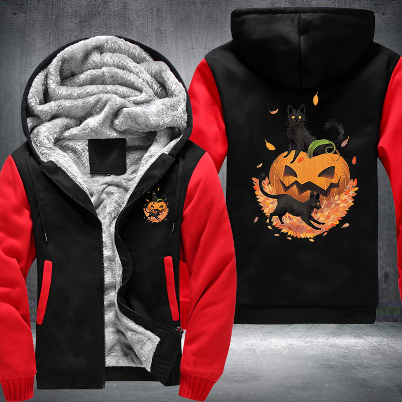 Halloween Black Cat and Pumpkin Fleece Hoodies Jacket