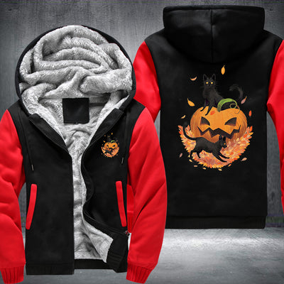 Halloween Black Cat and Pumpkin Fleece Hoodies Jacket