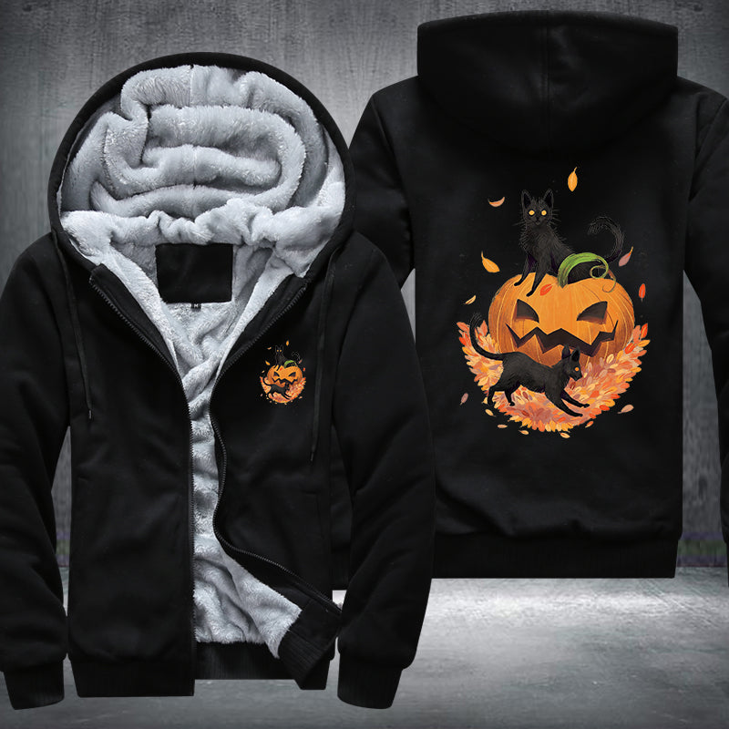 Halloween Black Cat and Pumpkin Fleece Hoodies Jacket