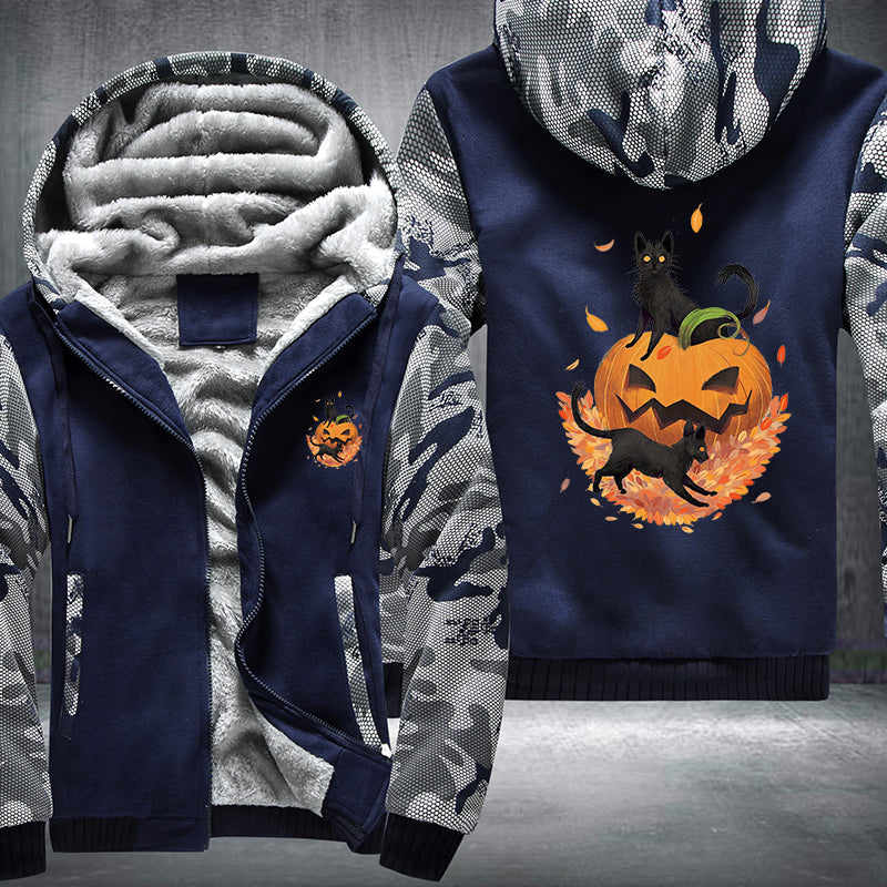 Halloween Black Cat and Pumpkin Fleece Hoodies Jacket