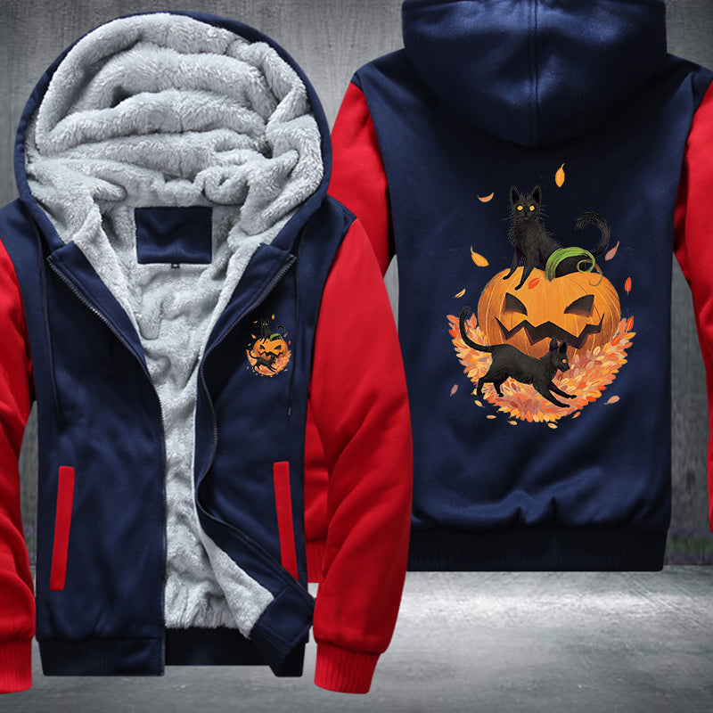 Halloween Black Cat and Pumpkin Fleece Hoodies Jacket