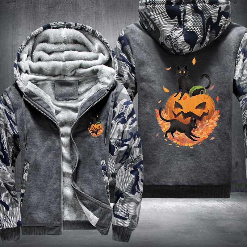 Halloween Black Cat and Pumpkin Fleece Hoodies Jacket