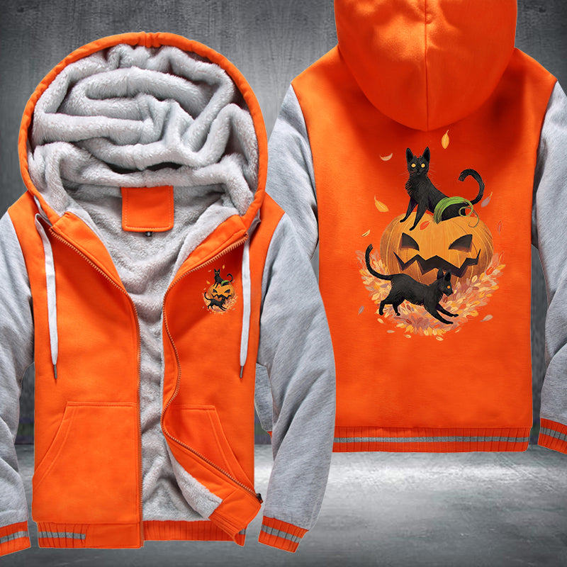 Halloween Black Cat and Pumpkin Fleece Hoodies Jacket