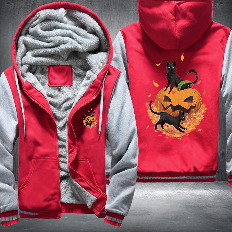 Halloween Black Cat and Pumpkin Fleece Hoodies Jacket