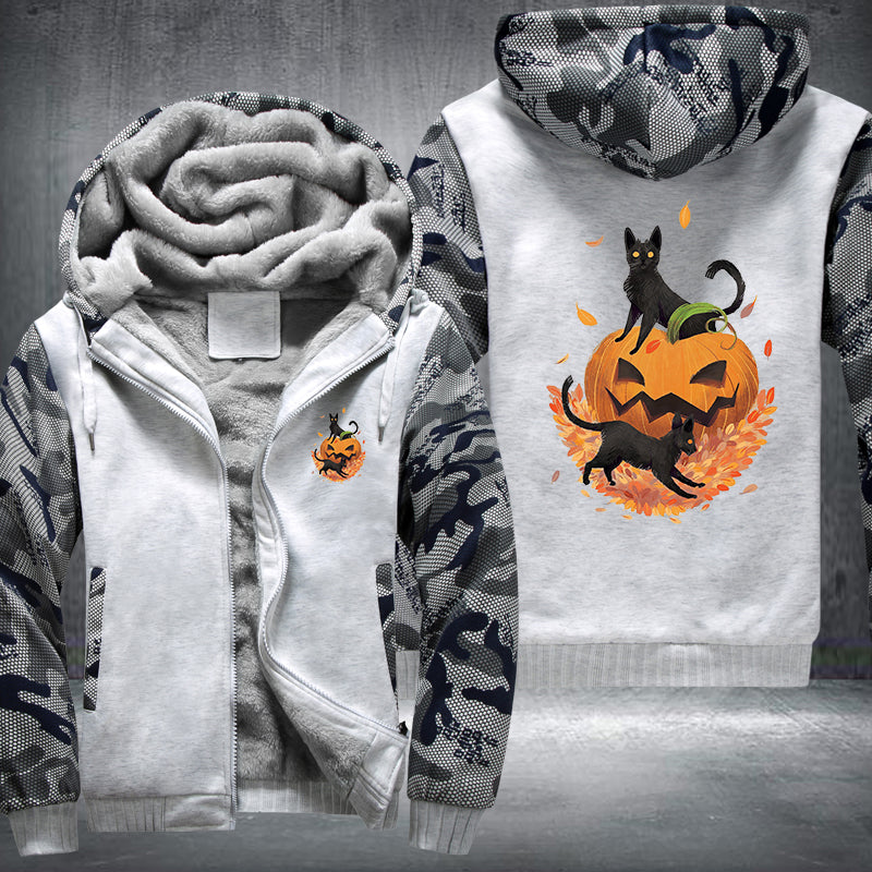 Halloween Black Cat and Pumpkin Fleece Hoodies Jacket