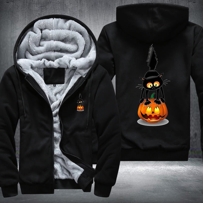 Halloween Black Cat and Scary Pumpkin Fleece Hoodies Jacket