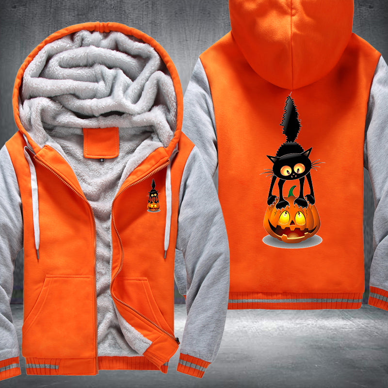 Halloween Black Cat and Scary Pumpkin Fleece Hoodies Jacket
