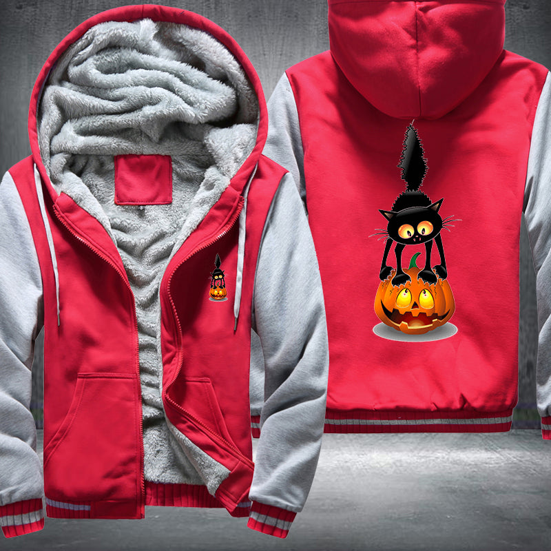 Halloween Black Cat and Scary Pumpkin Fleece Hoodies Jacket