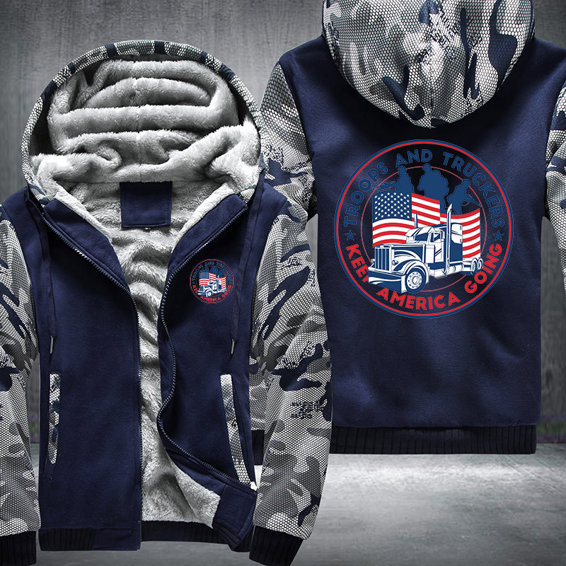 Troops and truckers keep america going Fleece Hoodies Jacket