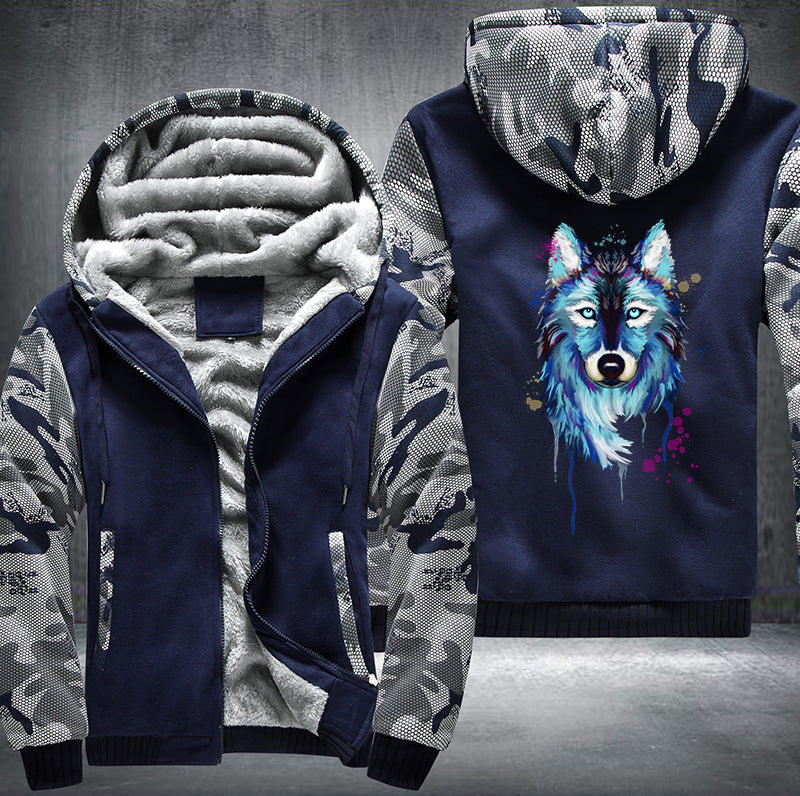Watercolor Wolf Fleece Hoodies Jacket