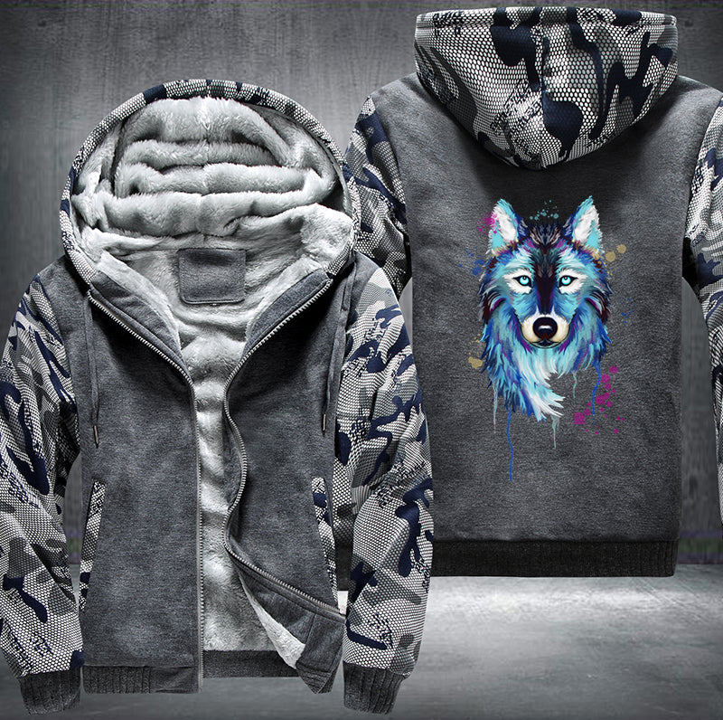 Watercolor Wolf Fleece Hoodies Jacket