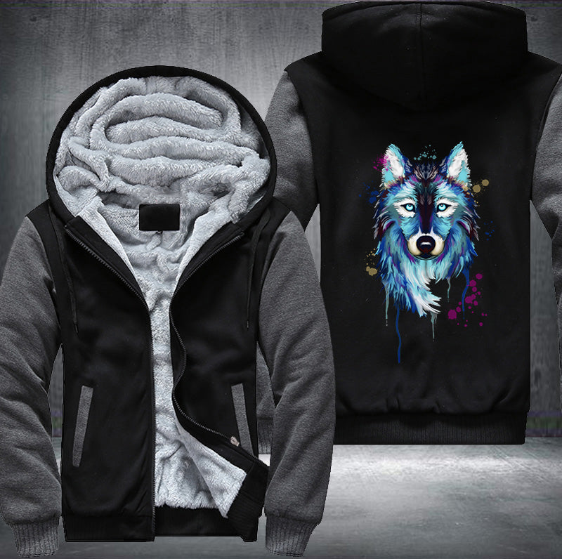 Watercolor Wolf Fleece Hoodies Jacket