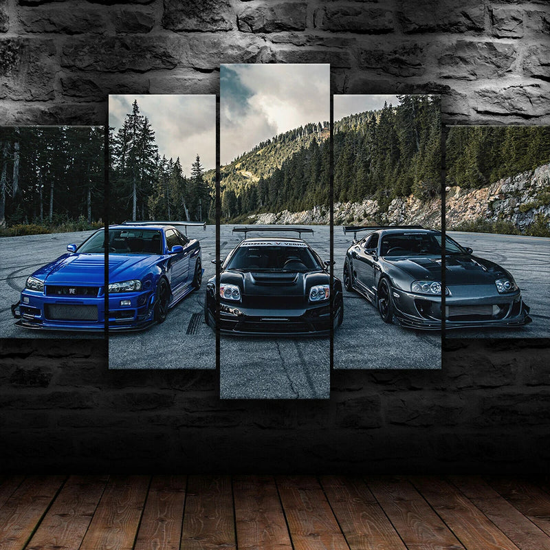 JDM Supra Nissan Skyline NSX Car 5 Panels Painting Canvas Wall Decoration