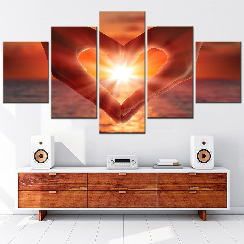 Love Hand In Sunset 5 Panels Painting Canvas Wall Decoration