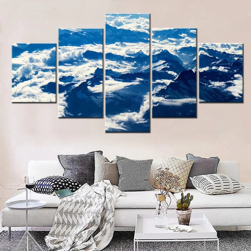 Nature Alps Mountains Aerial View 5 Panels Painting Canvas Wall Decoration