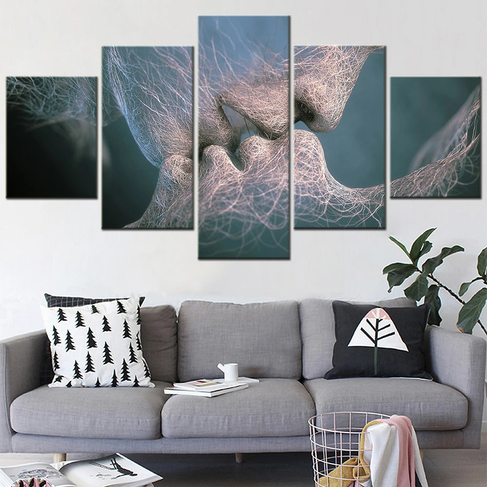 Love Kiss 5 Panels Painting Canvas Wall Decoration