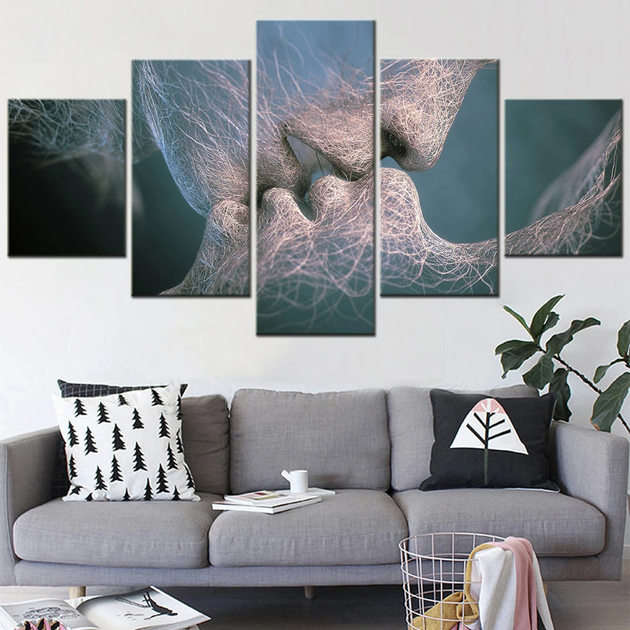 Love Kiss 5 Panels Painting Canvas Wall Decoration