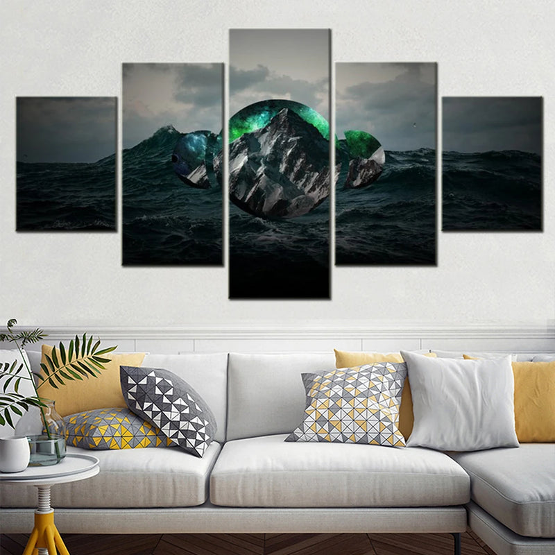 Nature Sea Mountain 5 Panels Painting Canvas Wall Decoration