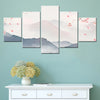 Hazy Hills Cherry Trees 5 Panels Painting Canvas Wall Decoration
