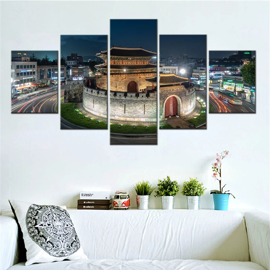 Prints South Korea Paldamun Gate 5 Panels Painting Canvas Wall Decoration