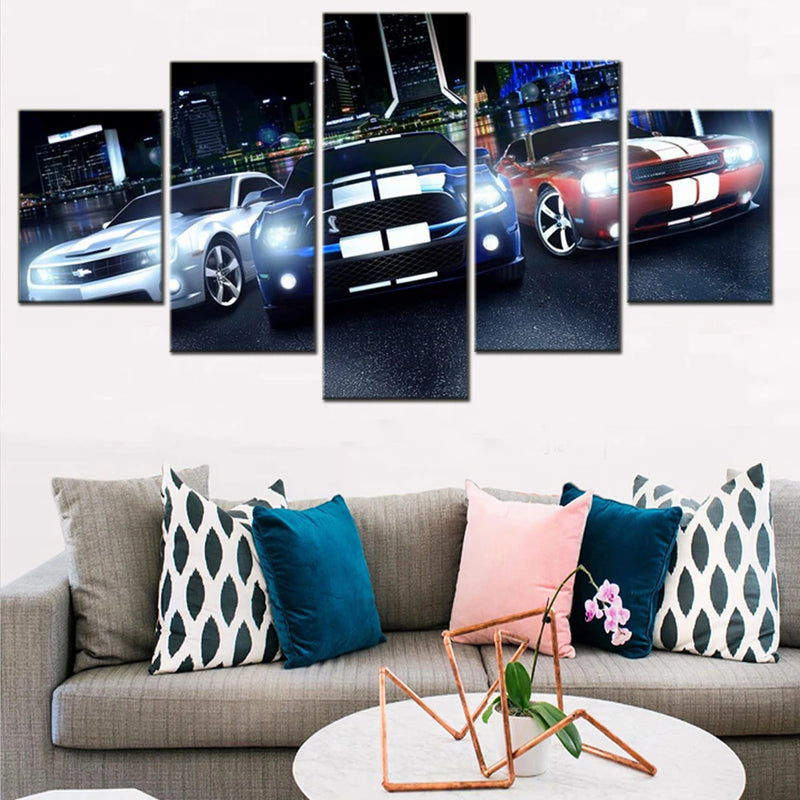 Vehicle Ford Mustang Sports Car 5 Panels Painting Canvas Wall Decoration