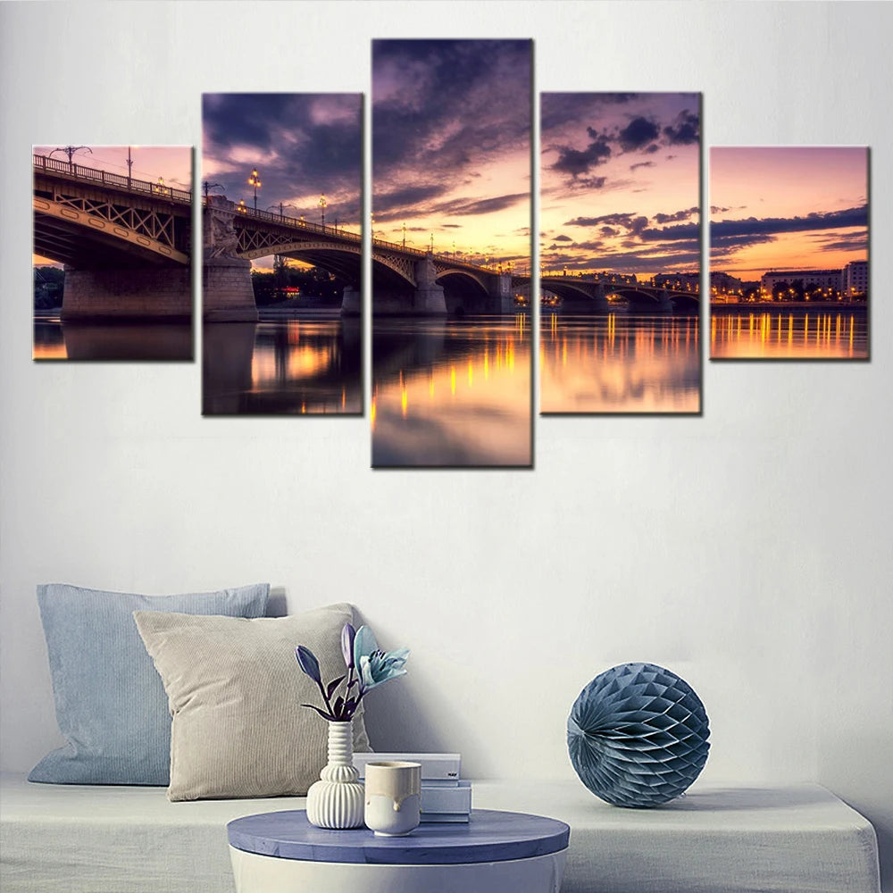 Nature Margaret Bridge Budapest 5 Panels Painting Canvas Wall Decoration