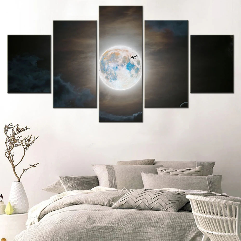 Nature Full moon Flight 5 Panels Painting Canvas Wall Decoration