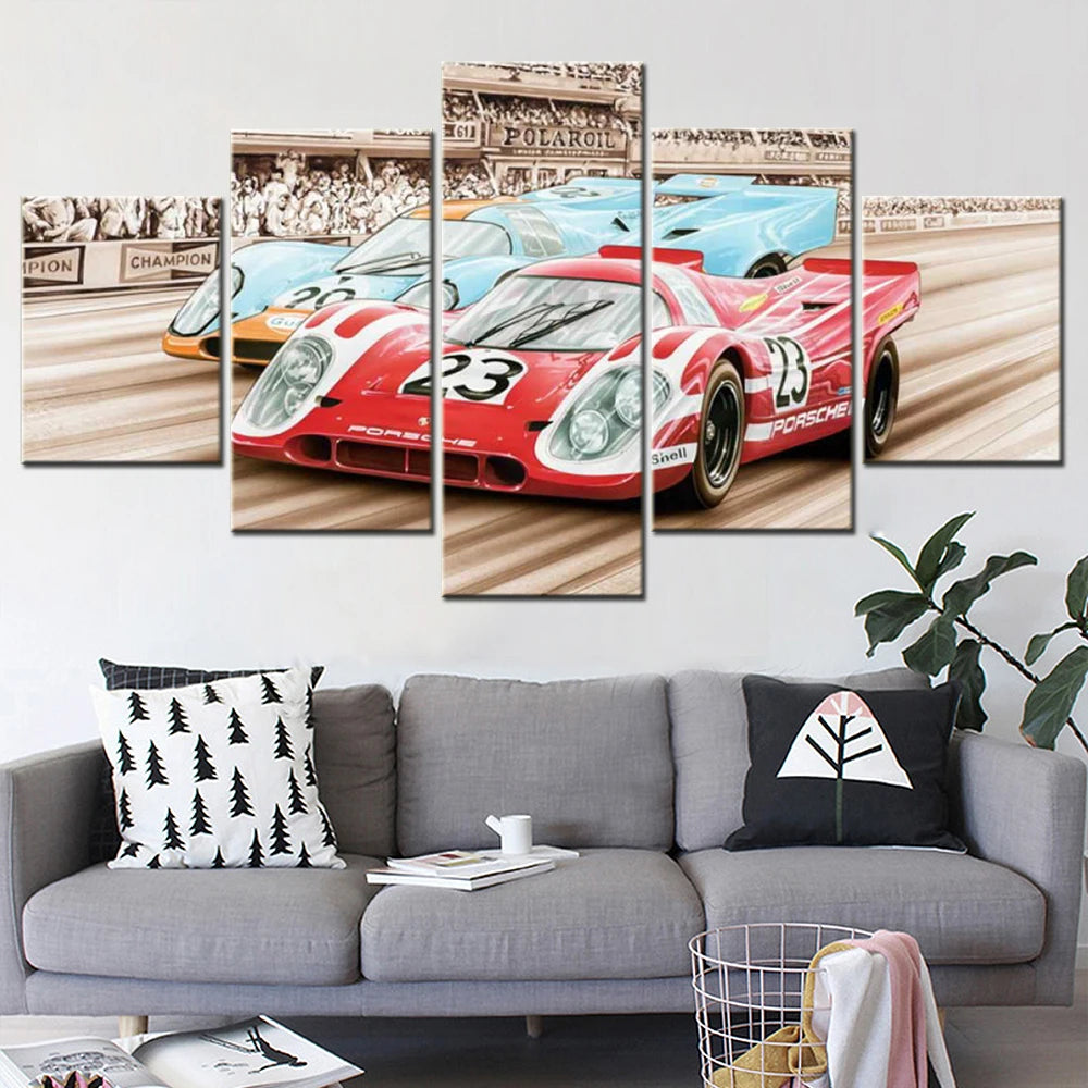 24 Hours Le Man Racing Car 5 Panels Painting Canvas Wall Decoration