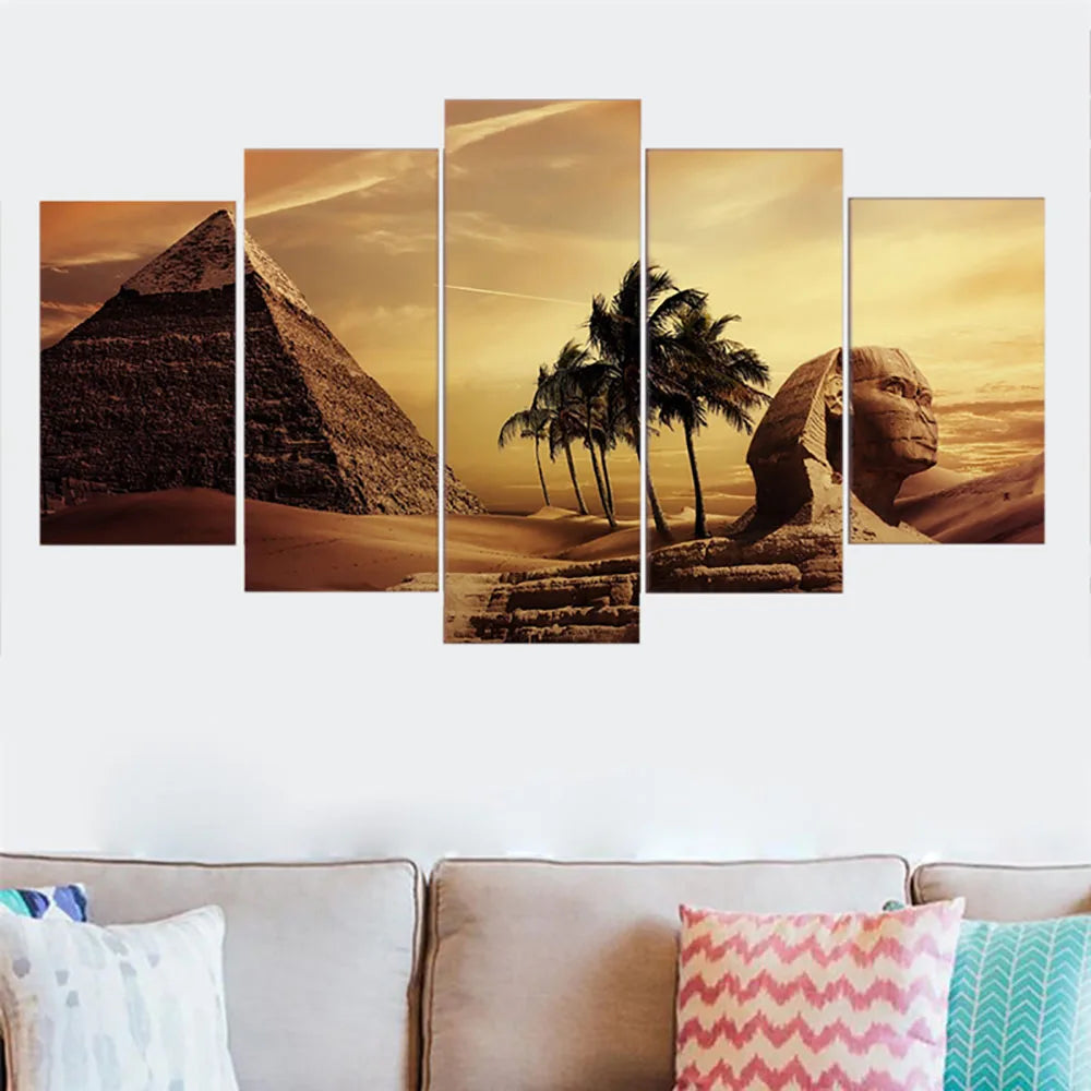 Pyramids Egypt Landscape 5 Panels Painting Canvas Wall Decoration