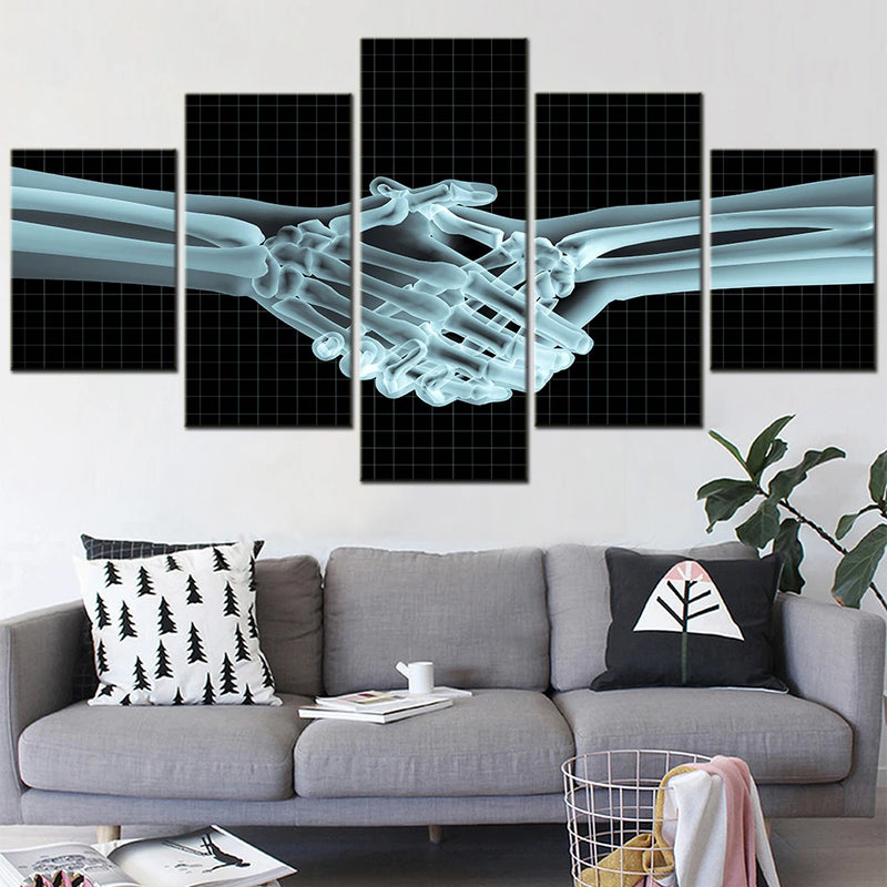 Hands Handshake Xray 5 Panels Painting Canvas Wall Decoration