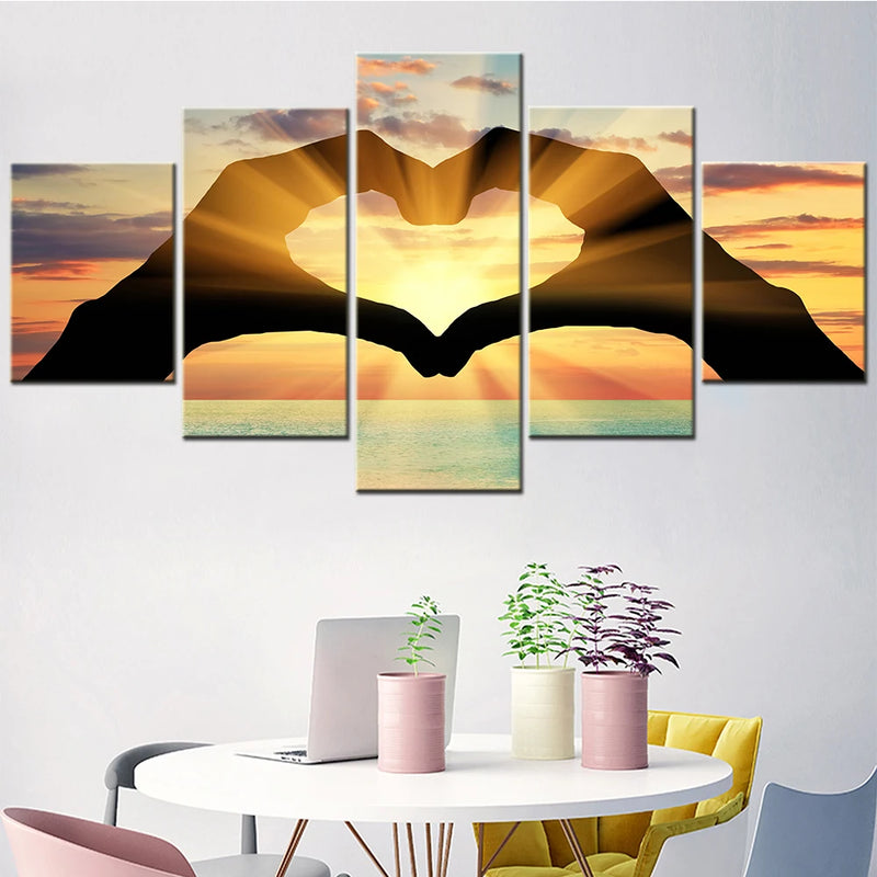 Ocean Love Hearts Signal 5 Panels Painting Canvas Wall Decoration