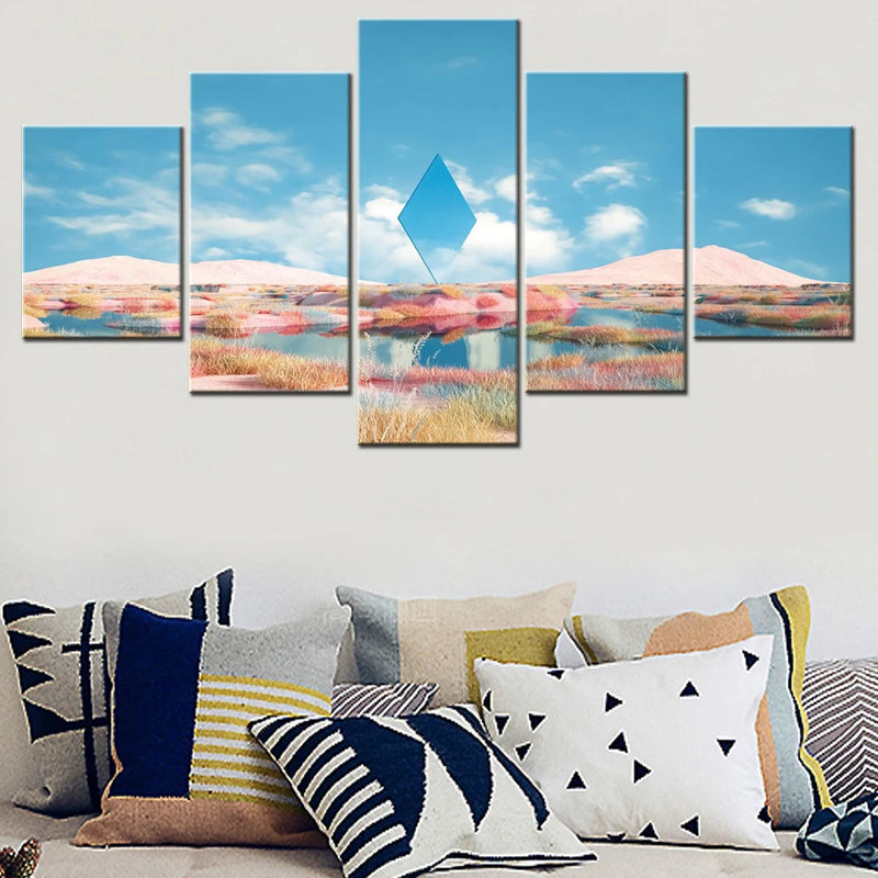 Nature Surreal Geometric 5 Panels Painting Canvas Wall Decoration