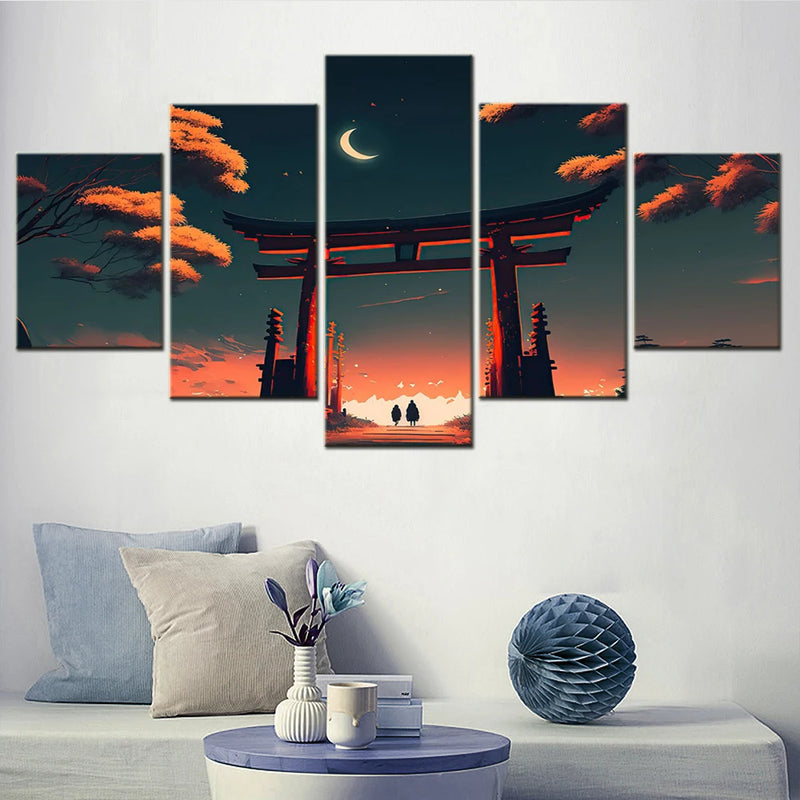 Japanese Torii Gate 5 Panels Painting Canvas Wall Decoration