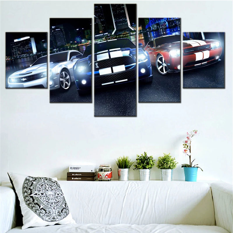 Vehicle Ford Mustang Sports Car 5 Panels Painting Canvas Wall Decoration