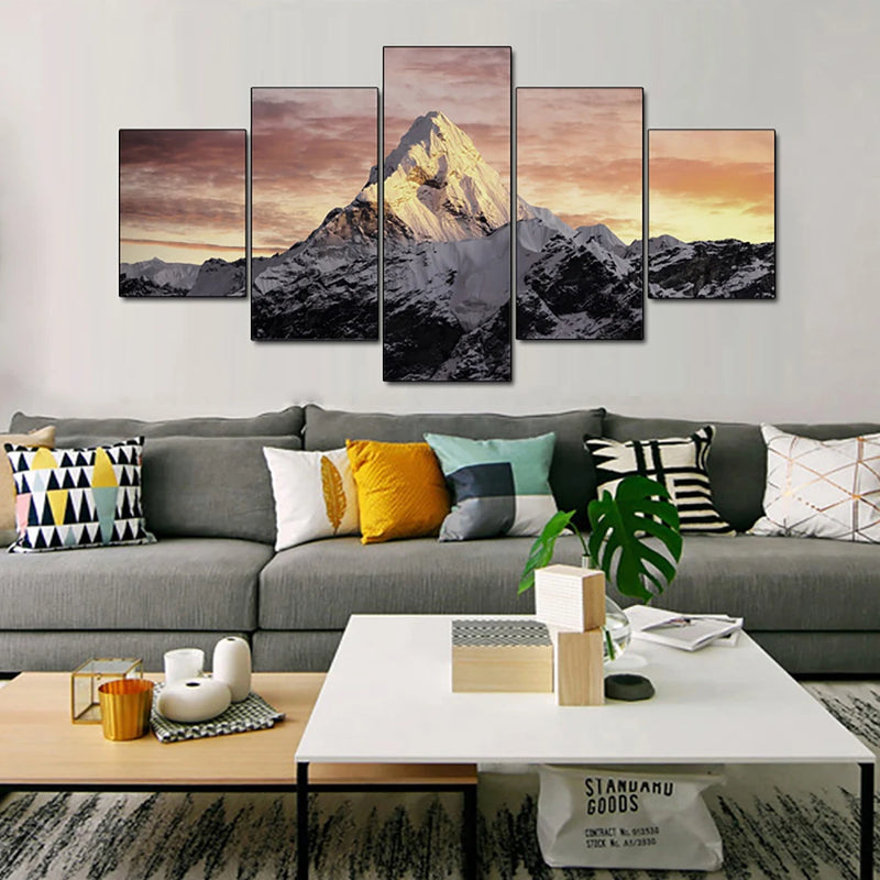 Mountain Sunset Volcano 5 Panels Painting Canvas Wall Decoration