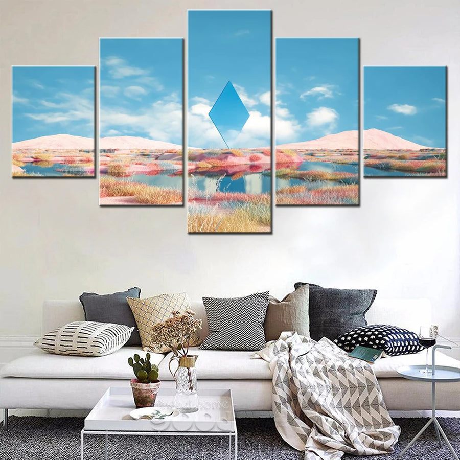 Nature Surreal Geometric 5 Panels Painting Canvas Wall Decoration