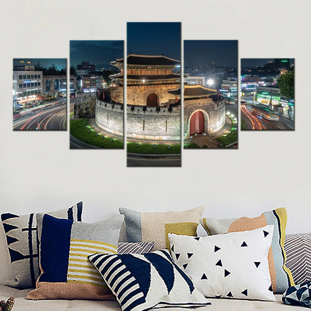 Prints South Korea Paldamun Gate 5 Panels Painting Canvas Wall Decoration