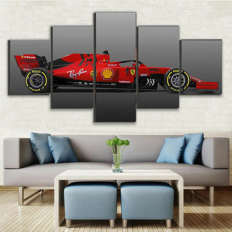 V-Power Red F1 Racing Car 5 Panels Painting Canvas Wall Decoration